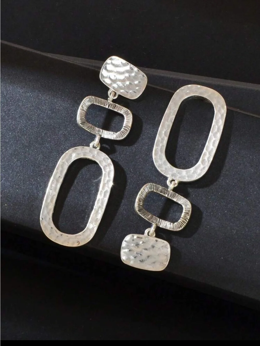 Silver Textured Geometric Drop Earrings - Women Jewelry